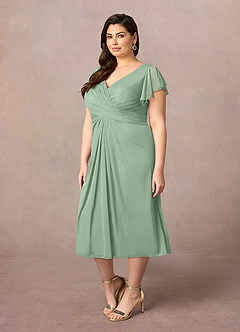 Azazie Vera Mother of the Bride Dresses Matcha A-Line V-Neck Pleated Mesh Dress image2
