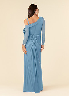 Azazie Marna Mother of the Bride Dresses Steel Blue Sheath One Shoulder Mesh Dress image2