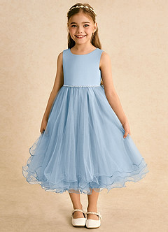 Azazie Lass Flower Girl Dresses Powder Blue A-Line Bow Tulle Dress image2