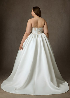 Azazie Mirabeth Trouwjurken Jurk van Kant met Baljurk Strapless Diamant Wit Champagne image13