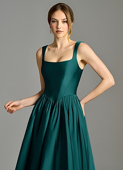 Azazie Verina Bridesmaid Dresses Peacock A-Line Pleated Stretch Satin Dress image2
