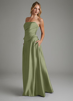 Azazie Amina Bridesmaid Dresses Garden Sage A-Line Corset Stretch Satin Dress image6