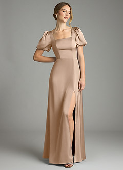 Azazie Fyona Suknie dla druhen Linia A Pofałdowany Satyna elastyczna Do ziemi Sukienka image9