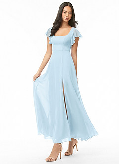 Azazie Bondi Bridesmaid Dresses Sky Blue A-Line Ruched Chiffon Dress image3