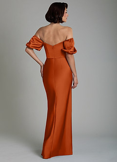 Azazie Lea Bridesmaid Dresses Burnt Orange Mermaid Off the Shoulder Stretch Satin Convertible Dress image6