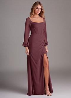 Azazie Charissa Bridesmaid Dresses Sangria Sheath Long Sleeve Chiffon Dress image5