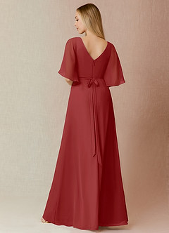 Azazie Cierra Brautjungfernkleider A-Linie V-Hals Chiffon Kleid Rost image2