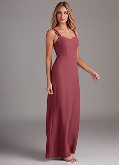 Azazie Denice Vestidos de damas de honor Vestido de Merlot de Gasa de Corte Recto con Plisado image5