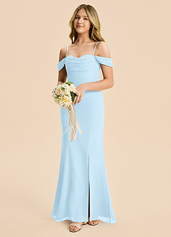 Azazie Nira Junior Sky Blue Mermaid Ruched Chiffon Dress image5