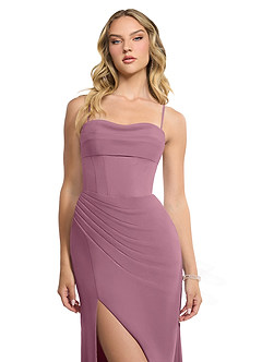Azazie Zia Bridesmaid Dresses Vintage Mauve Sheath Side Slit Chiffon Convertible Dress image2
