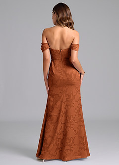 Azazie Saige Bridesmaid Dresses Burnt Orange A-Line Off the Shoulder Floral Burnout Convertible Dress image6