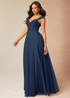 Azazie Luxi Bridesmaid Dresses Dark Navy A-Line Pleated Tulle Dress image3