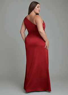 Azazie Akilah Bridesmaid Dresses Scarlet Mermaid One Shoulder Stretch Satin Dress image9
