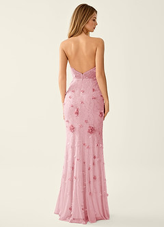 Blairsofire Pink 3D Flower Beading Sequin Embroidery Mesh Prom Dress image2