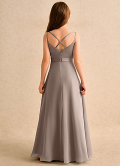 Azazie Umina Girls Formal Flower Girl Dresses Taupe A-Line Pleated Matte Satin Dress image2