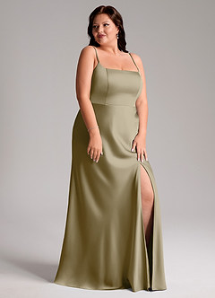 Azazie Lidia Bridesmaid Dresses Moss Green Mermaid Side Slit Stretch Satin Dress image12