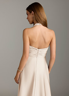 Azazie Tessie Bridesmaid Dresses White Alabaster A-Line Pleated Stretch Satin Dress image7