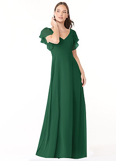 Azazie Syenna Robes de demoiselle d'honneur Robe Trapèze en Mousseline de soie Rayé Vert Foncé image1