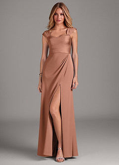 Azazie Laila Bridesmaid Dresses Bronzer A-Line Pleated Stretch Satin Dress image1
