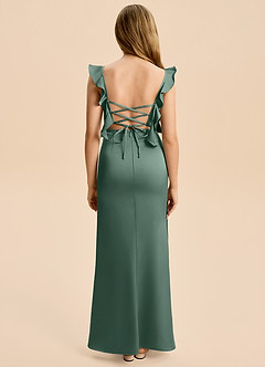 Azazie Jessamine Junior Eucalyptus A-Line Ruched Stretch Satin Dress image2