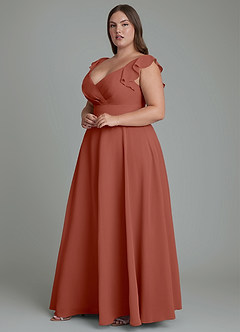 Azazie Leilani Robes de demoiselle d'honneur Robe Trapèze en Mousseline de soie Plissé Auburn image9