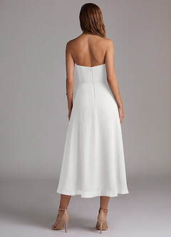 Azazie Wren Brautjungfernkleider A-Linie Schulterfrei Chiffon Kleid Weiß image2