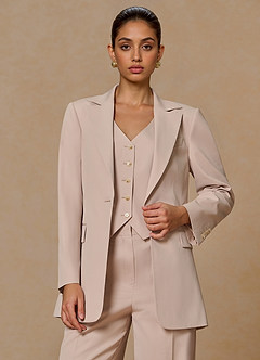 front Margaret Gelbbraun Blazer aus Baumwoll-Leinen-Mischgewebe