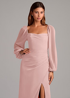 Azazie Brixley Brautjungfernkleider Meerjungfrau-Linie Langarm Chiffon Kleid Puderrosa image7