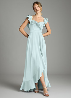Azazie Lyra Bridesmaid Dresses Sea Glass A-Line Off the Shoulder Stretch Satin Convertible Dress image3