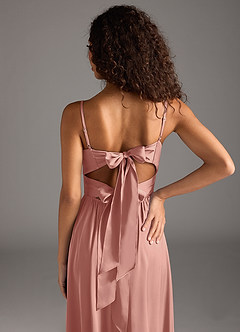 Azazie Zeya Bridesmaid Dresses Rosette A-Line Pleated Stretch Satin Dress image4
