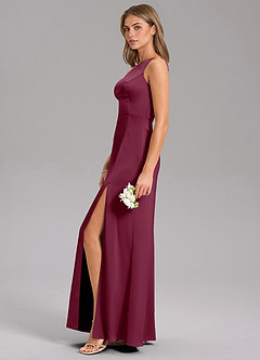 Azazie Feby Bridesmaid Dresses Mulberry A-Line One Shoulder Stretch Satin Dress image5