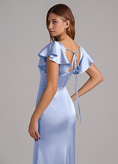 Azazie Elkie 신부 들러리 드레스 인어 스퀘어 네크라인 스트레치 새틴 바닥 길이 드레스 image7