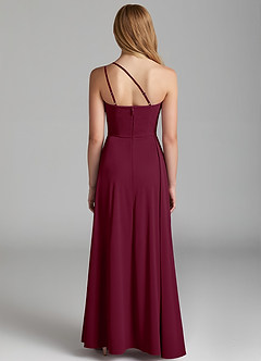Azazie Maron Junior Mulberry A-Line Pleated Stretch Satin Dress image4