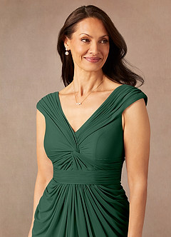 Azazie Lisolette Mère de la mariée Robes Robe Fourreau en Maille Plissée Vert Foncé image7