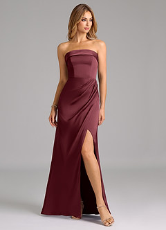 Azazie Aretha Brautjungfernkleider Wandelbar A-Linie Schulterfrei Stretch-Satin Kleid Merlot image5