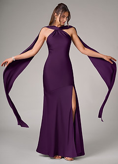 Azazie Kinsley Bridesmaid Dresses Grape Mermaid Side Slit Stretch Satin Dress image2