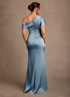 Azazie Rutha Mother of the Bride Dresses Dusty Blue Sheath One Shoulder Stretch Satin Dress image2
