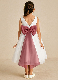 Azazie Kavi 플라워 걸 드레스 A라인 절하다 매트 새틴 티 길이 드레스 image1