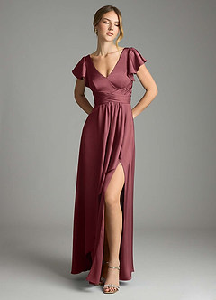 Azazie Omari Bridesmaid Dresses Merlot A-Line Stretch Satin Dress image1
