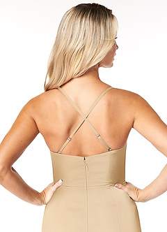 Azazie Marzia Bridesmaid Dresses Gold Mermaid Cowl Pleated Stretch Satin Dress image6