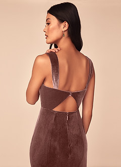 Azazie Lanessa Bridesmaid Dresses Espresso Mermaid V-Neck Keyhole Back Velvet Dress image5