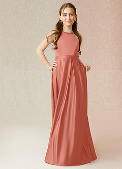 Azazie Arianthe Junior A-Linie mit Taschen Stretch-Satin Kleid Lachsrosa image4