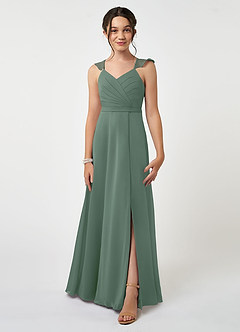 Azazie Emily Junior Eucalyptus A-Line Ruched Chiffon Dress image1