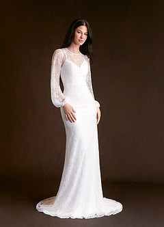 Azazie Willa Wedding Dresses Diamond White Mermaid Lace Dress image3