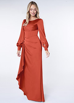 Azazie Raye Brautjungfernkleider Meerjungfrau-Linie Langarm Stretch-Satin Kleid Rost image3