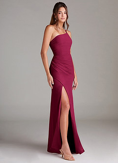 Azazie Eren Jurken voor bruidsmeisjes Jurk van Chiffon met Kolom One-shoulder Bourgondië image5