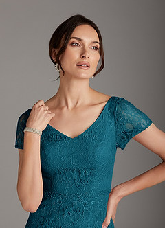 Azazie Lucilia Mother of the Bride Dresses Ink Blue Sheath Lace Dress image5