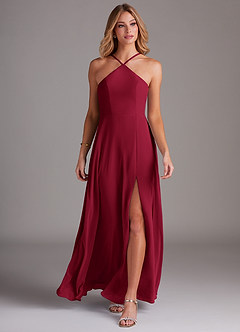 Azazie Bailey Bridesmaid Dresses Burgundy A-Line Halter Side Slit Chiffon Dress image4