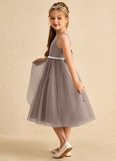 Azazie Firefly vestidos de niña de las flores Vestido de Gris Pardo de Satin Mate de Corte En A con Lazo image4