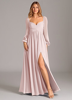 Azazie Alia Bridesmaid Dresses Blushing Pink A-Line Long Sleeve Chiffon Dress image1